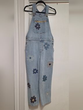 Billabong Denim Flower Overalls Sz L